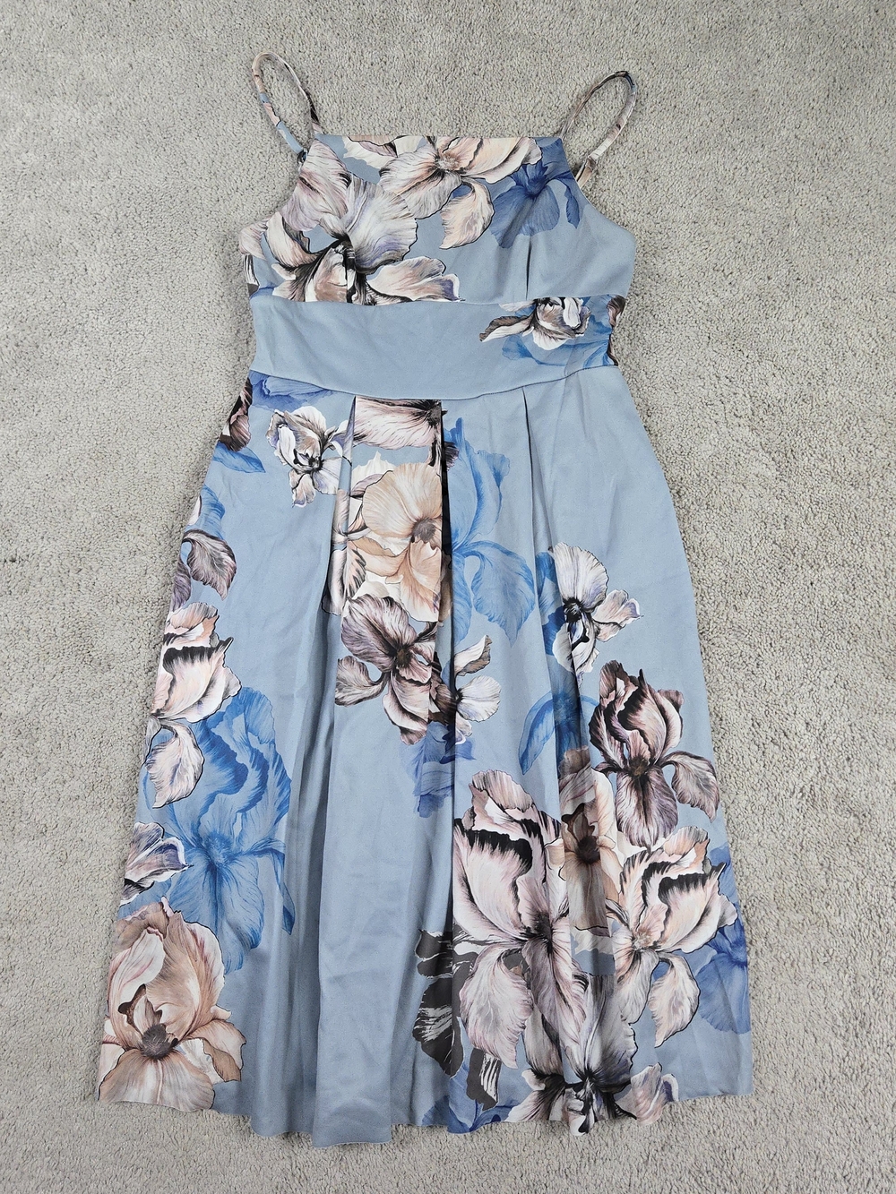 Asos Pleated Midi Dress Blue Floral Sleeveless Square Neck Summer Wedding Guest - Picture 2 of 10